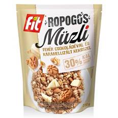 Ropogós müzli, fehér csokoládéval és   karamellizált keksszel, 200 g