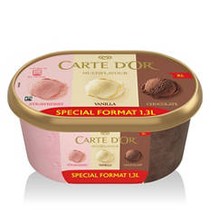 Jégkrém, eper-vanília-csokoládé, 1,3 l