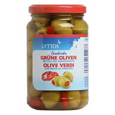 Olive greche ripiene, pasta di peperone
