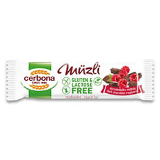 Gluténmentes müzliszelet, étcsokoládés-málnás, 35 g