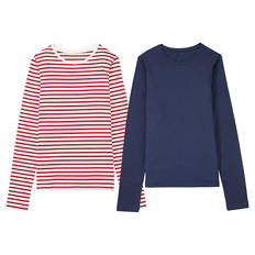 Damen Basic Shirts, 2er-Set, Marineblau/Rot, S 36/38