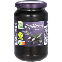 Oliven entsteint 160 g, Schwarze Hojiblanca