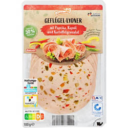 Geflügel-Aufschnitt mit 30 % Gemüse 100 g, Paprika