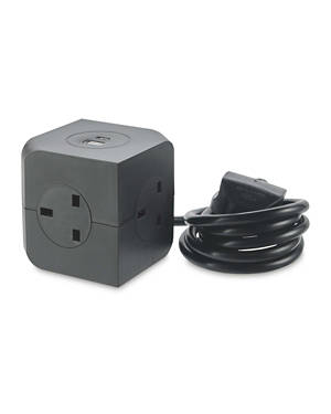 Tronic Socket Cube With USB Ports Black