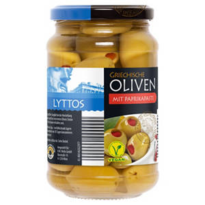 Griechische Oliven gefüllt 200 g, Paprika