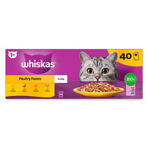 WHISKAS 1+ POULTRY Feasts Wet Cat Food Pouches in Jelly 40 x 85g
