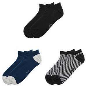 Damen oder Herren Socken 3er-Pack, Schwarz/gestreift/Blau, 35/38