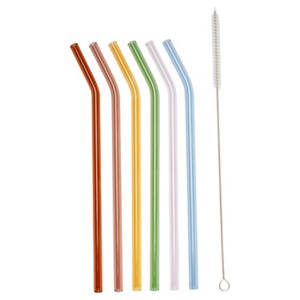 Trinkhalme aus Glas, gebogen Bunt