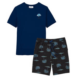 Herren Shorty-Pyjama, Blau/Schwarz, L