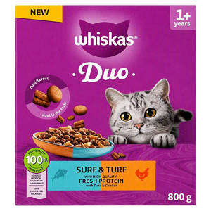 Whiskas 1+ Cat Food Complete Dry Duo Surf & Turf 800g