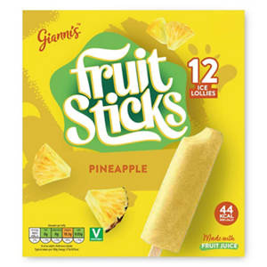 Pineapple Fruit Sticks Ice Lollies 12 Pack
