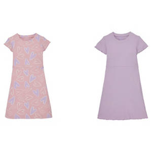 Kinder-Jerseykleid gerippt, 2er-Pack, Lila/Rosa, 86/92
