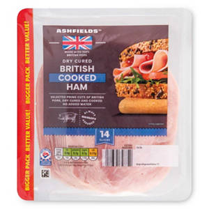 British Dry Cured Oak Smoked Ham Family Pack 14 Slices