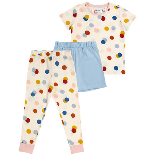 Vista frontale 1, Pigiama per bambini, ragazza, color crema blu, 110/116