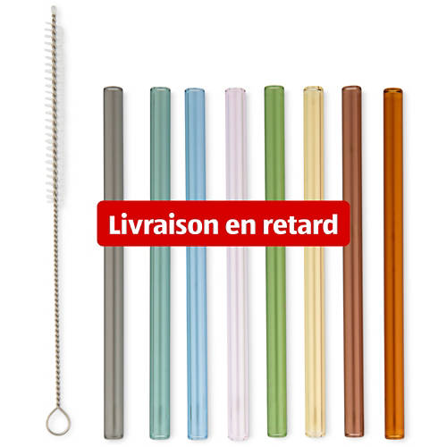 Vue de face 1, Pailles en verre, droites, courtes, multicolores