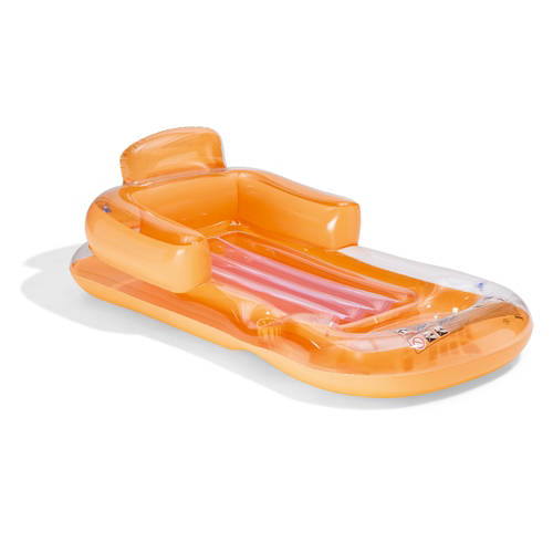 Vue de face 1, Assortiment de bouées et de matelas gonflables, transat, orange/rose