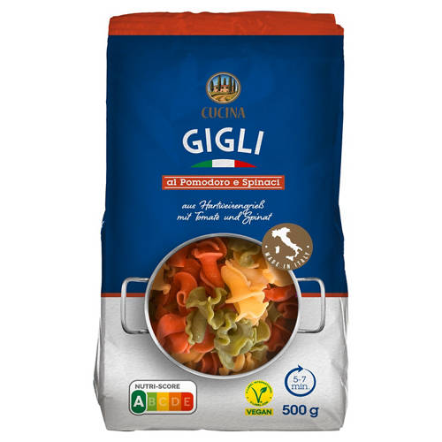 Vorderansicht 1, Pastaspezialitäten 500 g, Gigli 3-colori