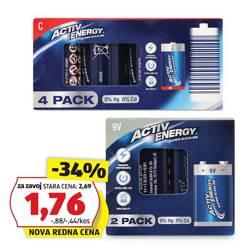 Skupina 1, Alkalne baterije, 9 V/6LR61/Block