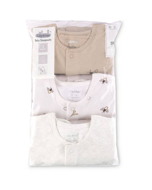 Front shot 2, Longsleeve Sleepsuit 3 Pack