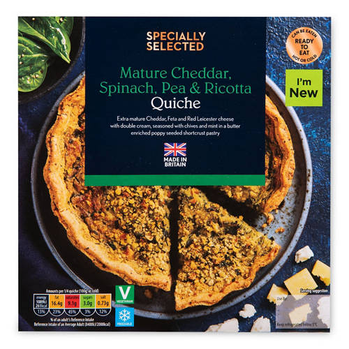 Mature Cheddar, Spinach, Pea & Ricotta Quiche