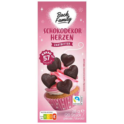 Vista frontale 1, Decorazioni al cioccolato, cuori