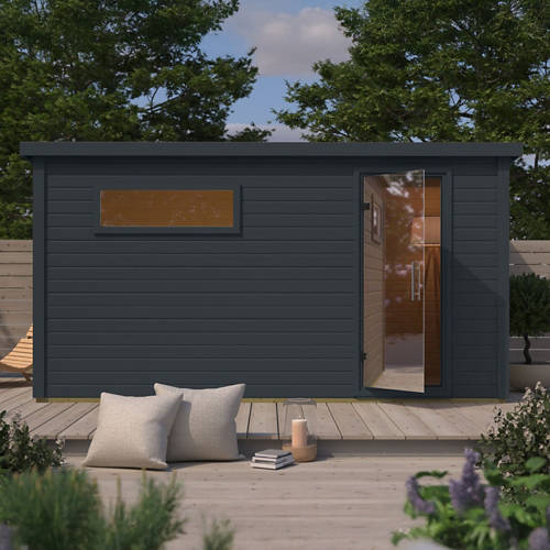 Lifestyle 1, Karibu Saunahaus Melo 6 anthrazit Außensauna inkl. 9 kW Ofen