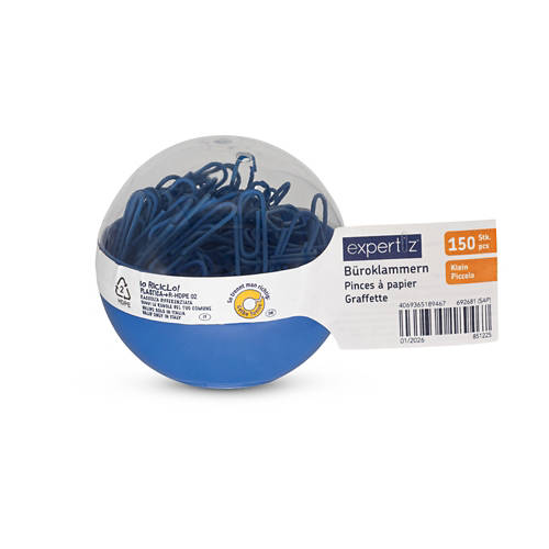 Vista frontale 1, Assortimento di accessori d'ufficio, PC piccolo, blu