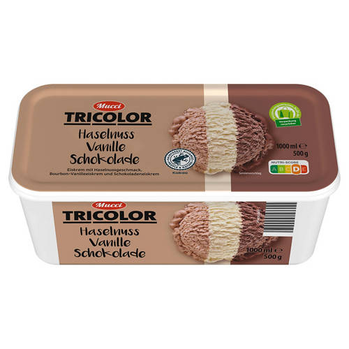 Vorderansicht 1, Eisschale Tricolor 1 l, Haselnuss-Vanille-Schokolade
