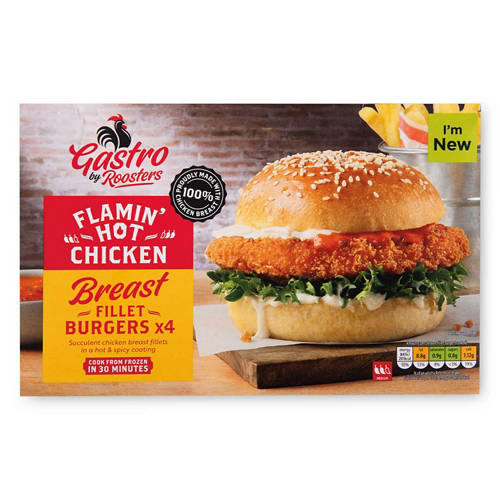Flamin' Hot Chicken Breast Fillet Burgers 4 Pack