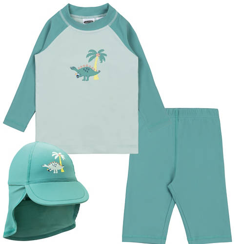 Vista frontale 1, Costume da bagno UV per bambini, 3 pezzi, maschio, dinosauri, taglia 74/80