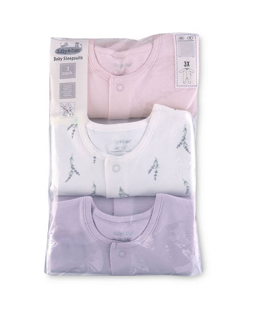 Front shot 2, Longsleeve Sleepsuit 3 Pack