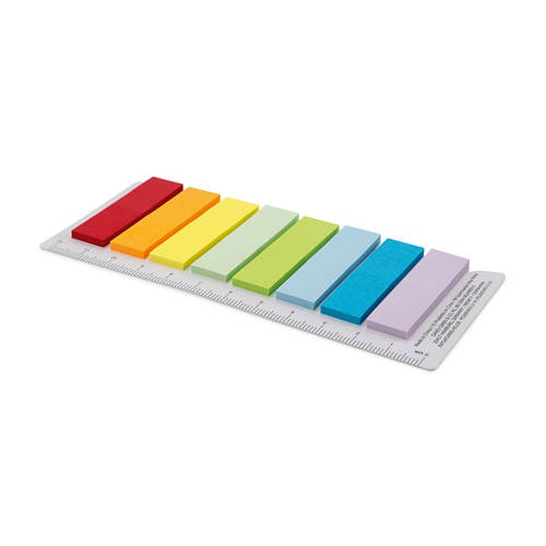 Vue de face 1, Notes autocollantes, marque-pages, rayures + multicolore