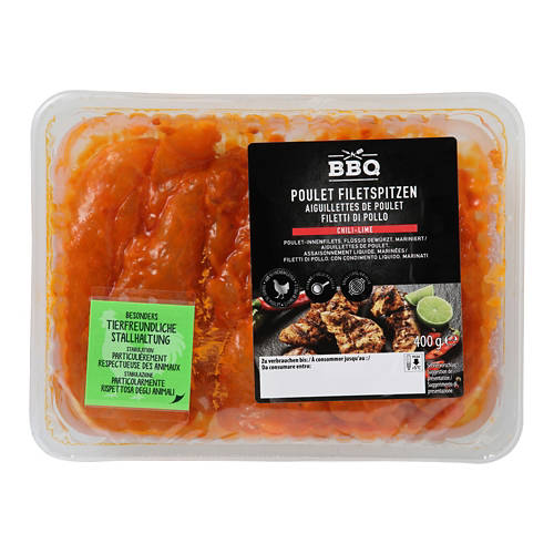 Vista frontale 2, Filetti di pollo marinati, peperoncino e limetta