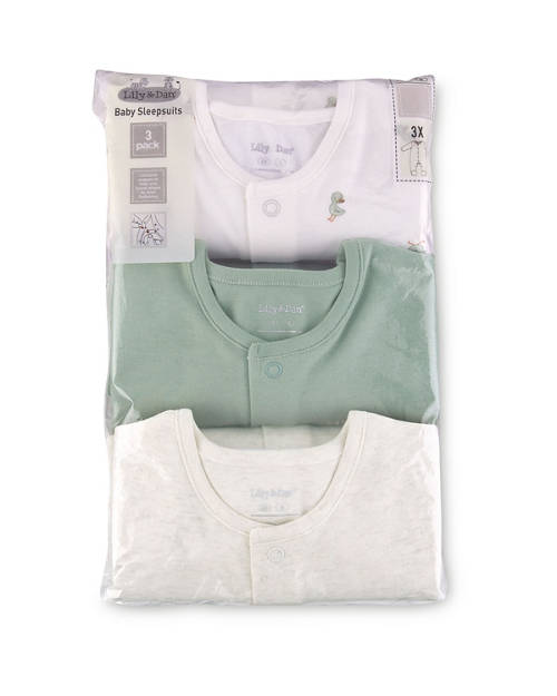 Front shot 2, Longsleeve Sleepsuit 3 Pack