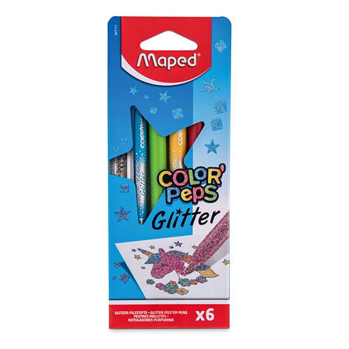 Vista frontale 1, Assortimento di colori, pennarelli, glitter