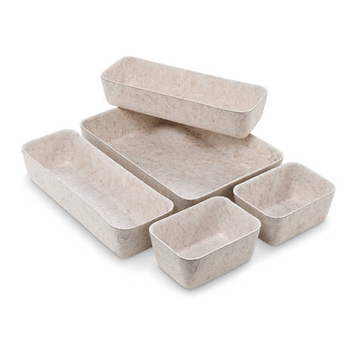 Vue de face 1, Assortiment en feutre, 5 corbeilles de rangement, beige