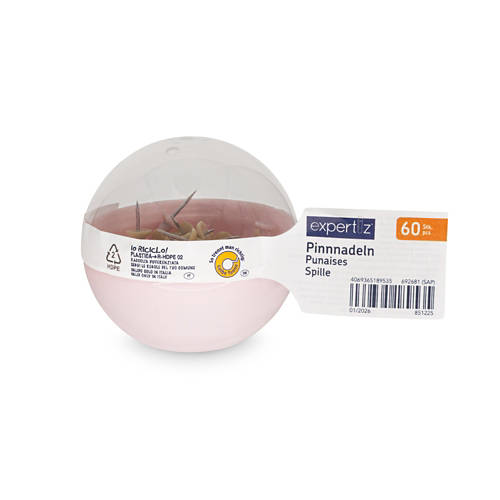 Vista frontale 1, Assortimento di accessori d'ufficio, spillini, giallo/rosa