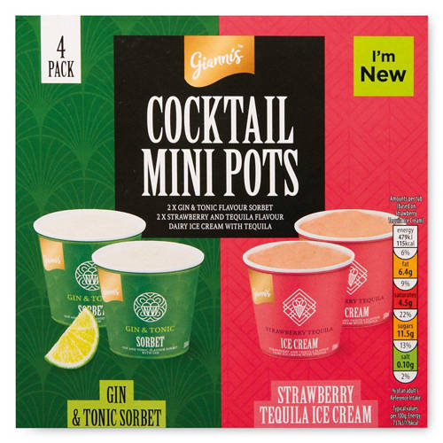 Gin & Tonic Sorbet and Strawberry Tequila Ice Cream Cocktail Mini Pots