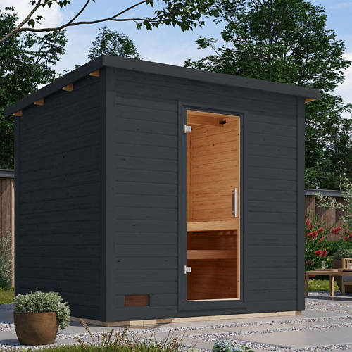 Lifestyle 1, Karibu Saunahaus Melo 3 anthrazit Außensauna inkl. 9 kW Ofen