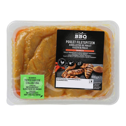 Vue de face 2, Aiguillettes de poulet marinées, à l'indonésienne