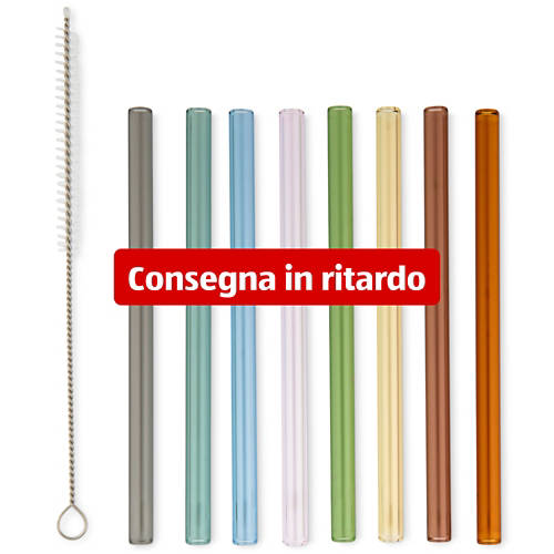 Vista frontale 1, Cannucce in vetro, diritte Corte colorate