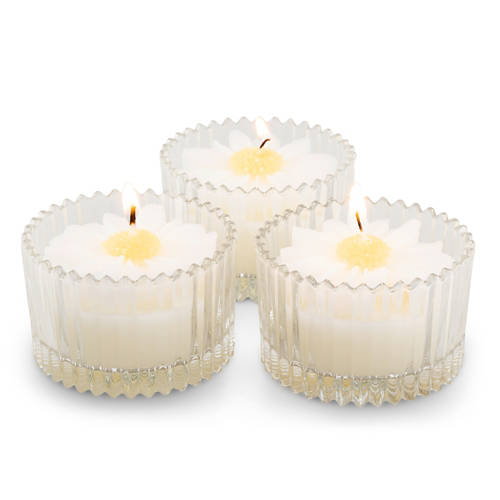 Vista frontale 1, Candele profumate con decorazioni floreali, bianco, gelsomino