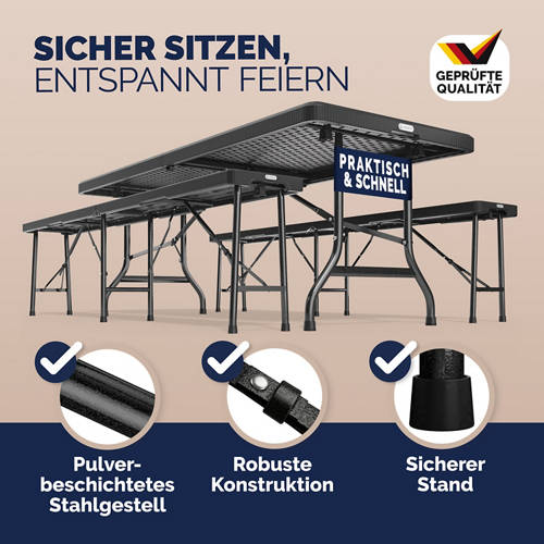 Details 2, Klapptisch mit 2 Klappbänken im Rattan-Look