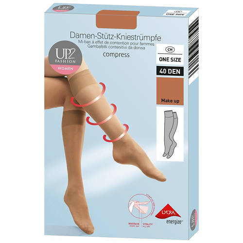 Vista frontale 1, Gambaletti a compressione, color carne, trucco