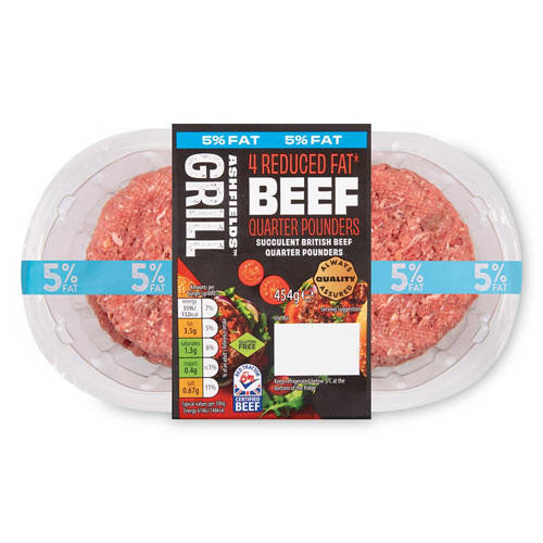 Ashfields Reduced Fat Beef Quarter Pounders 5% Fat