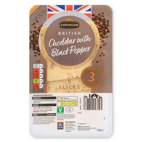 Black Pepper Flavoured Cheddar Cheese Slices 5 Pack