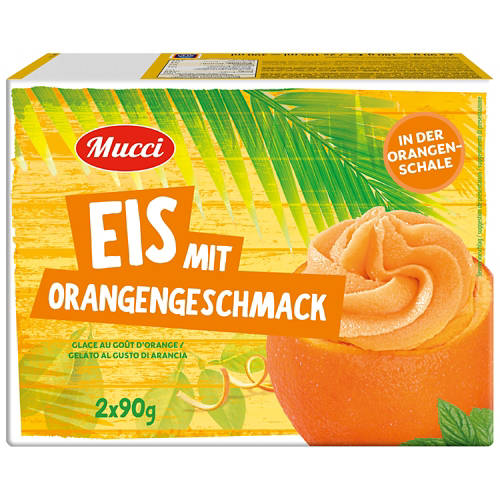 Vue de face 1, Glace dans l’écorce naturelle du fruit, orange