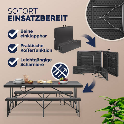 Details 5, Klapptisch mit 2 Klappbänken im Rattan-Look
