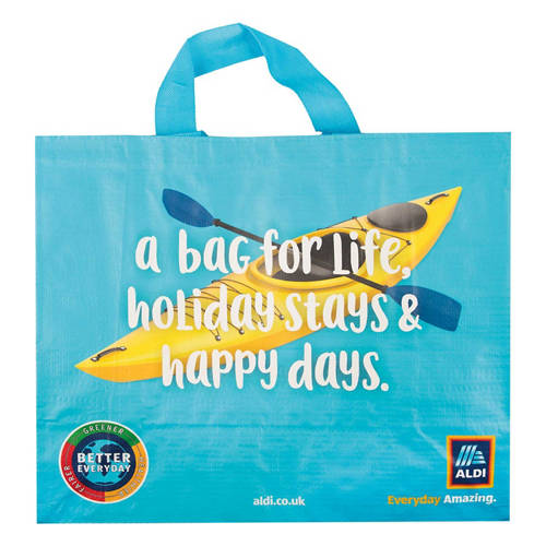 Front shot 2, Blue Woven Reusable Bag