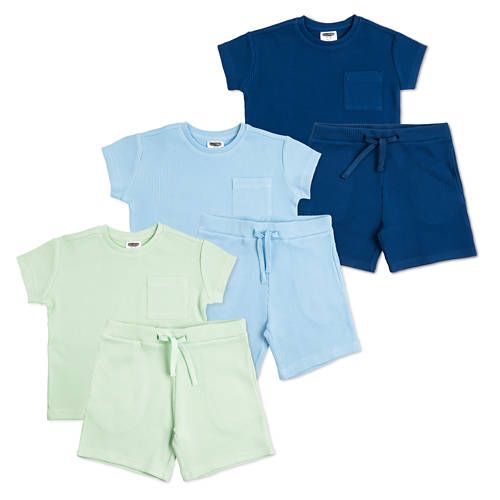 Gruppe 1, Kinder-Jersey-Set Waffle Pique, Blau, 98/104